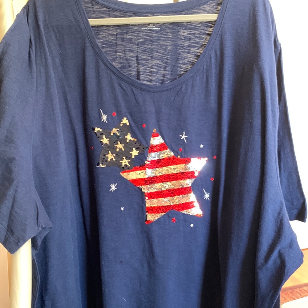 Catherine’s Star spangled navy tee.  Sequins 4th of July tee. NWOT. 5 x